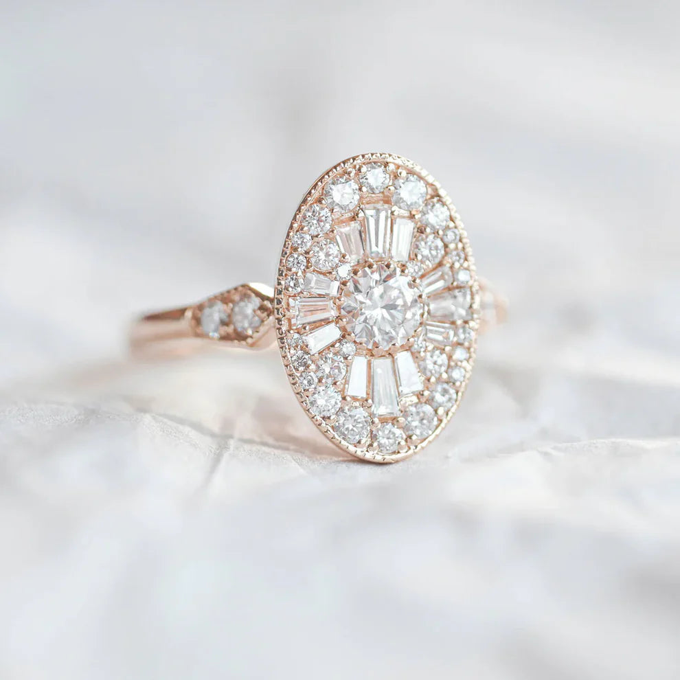 Oval Shape Ballerina Round Diamond Mosaic Ring